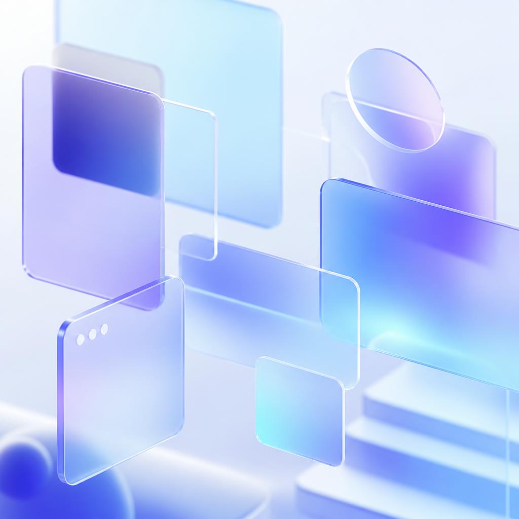 Formas abstratas de vidro representando processos digitais conectados